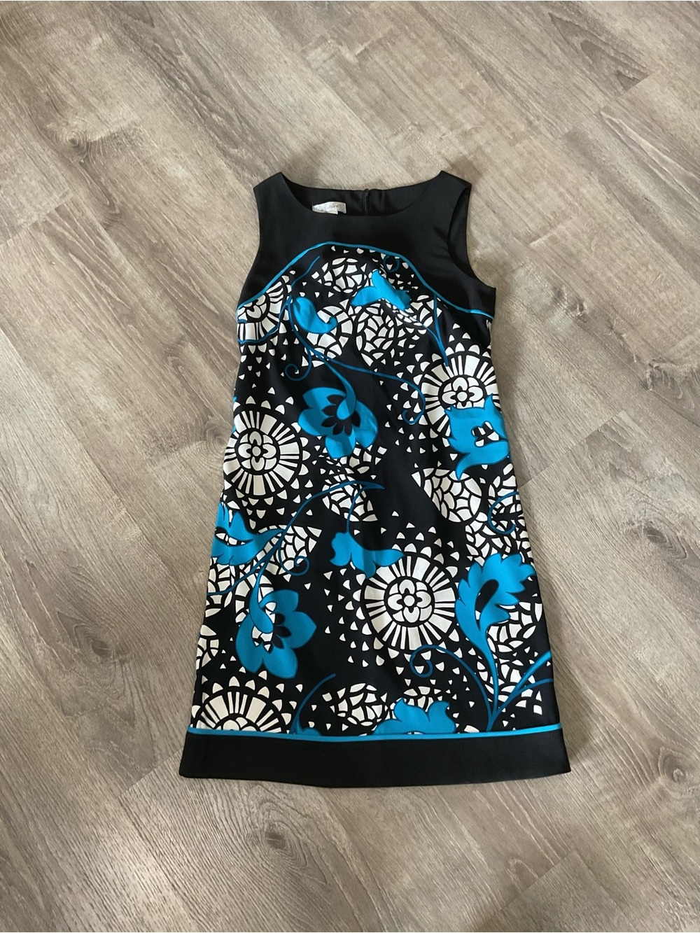 dressbarn Black Dress with Blue and Cream Floral Lining
